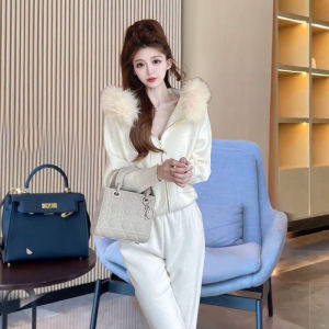 เสื้อแจ็คเก็ตถักหนาแบบมีฮู้ดสำหรับผู้หญิงในฤดูใบไม้ผลิและฤดูใบไม้ร่วงปี 2025 เสื้อคลุมแฟชั่นทรงสลิมสไตล์เกาหลี