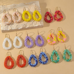 Boho สไตล์ Multicolor Water Drop ต่างหูผู้หญิง Elegant Handmade ลูกปัดคริสตัลแขวนต่างหูฤดูร้อน Beach Party เครื่องประดับ