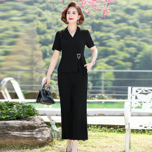 Mothers Day Fashionable Short Sleeve Two-Piece Set for Young Mothers Small Size Womens Clothing Summer Outfit Polyester Fiber