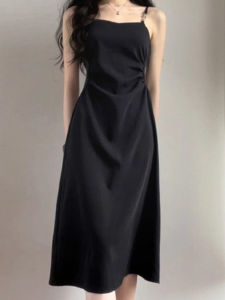 Váy Liền Thân Đen Kiểu Camisole Eo Được Thiết Kế Ôm Sát Tôn Dáng Chất Liệu Cao Cấp Dài Đến Giữa Bắp Chân Không Tay Thời Trang Dành Cho Nữ Giới Trẻ Mùa Hè.