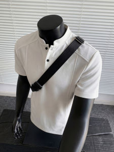 WUKONGYOUHUO | Summer Retro Henri-neck Straight Shoulder Versatile Mens Tee