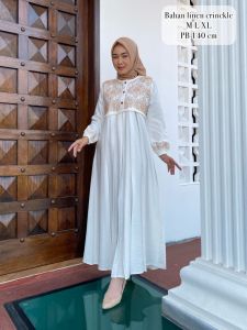 TERBARU NEW TREND (M-L-XL) GAMIS PESTA LINEN CRINCLE PREMIUM KOMBINASI BORDIR ELEGAN 2025