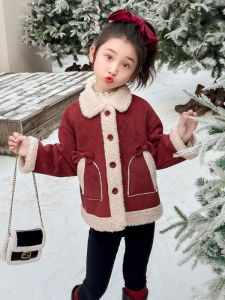 เสื้อแจ็คเก็ตผ้าขนแกะแฟชั่นฤดูหนาวสำหรับเด็กผู้หญิง แขนยาว ปกพับ ทรงหลวม ทรงปกติ ผ้าไหม ฤดูใบไม้ร่วง 2025