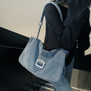 Fashionable Large Capacity Denim Shoulder Bag Womens 2025 New Style Chain Tote Bag for Commuting And Class Soft Handbag
