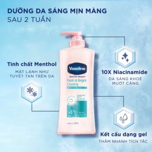 Combo 2 Sữa Dưỡng Thể Vaseline Dưỡng Ẩm Fresh & Bright 10x Niacinamide Da Sáng Khỏe Mịn Căng Tinh Chất Menthol Mát Lạnh 350ml x 2