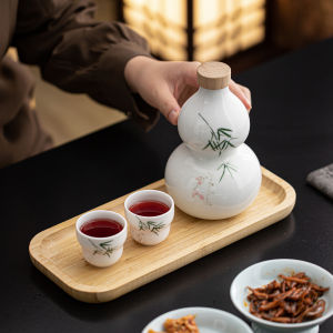 Portable Chinese Ceramic Gourd Shaped Miniature Liquor Pot with Net Pocket for Beverages Home Use Water Pot for Special Occasions