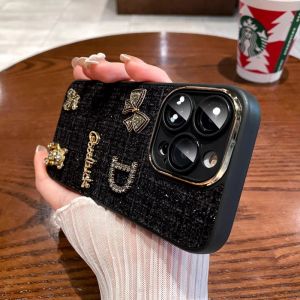 Creative Plush Silicone Phone Case for Apple 15 pro Max Womens Style with Lens Film Autumn Winter Soft Shell Knitted Trendy Brand