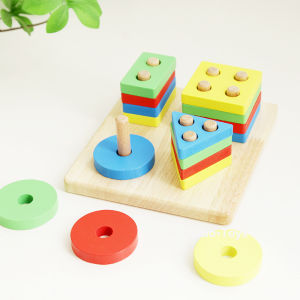 Wooden Shape Sorting & Color Recognition Building Blocks for 12 Months+
