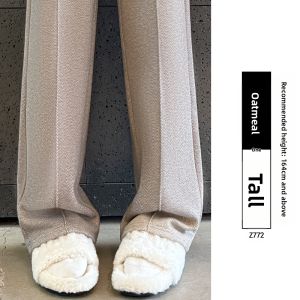 YAYANGREN | Herringbone Tweed Trousers with Thin Fleece Lining Women Winter Trousers