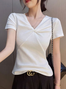V-Neck Twist Short Sleeve T-Shirt Slim