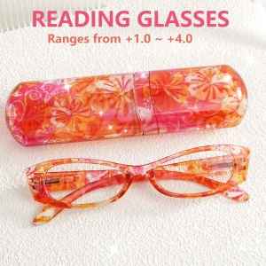 cabecade | Floral Print Reading Glasses for Women Lightweight Spring Hinge Presbyopic Eyewear with Matching Portable Pocket Tube Case
