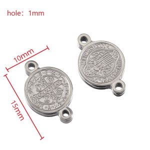 5pcs Stainless Steel Double Hole Embossed Round Pendant for DIY Necklace Bracelet Connector Religious Jewelry Making