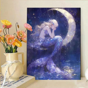 2025 New DIY Full Drill Diamond Painting Diamond Embroidery Beach Moon Mermaid Diamond Cross Stitch with Diamond Modern Simple Style