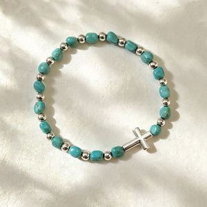 SHISHANGMEIDI | 925 Silver Cross with Green Stone Bracelet