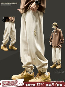 กางเกงลำลองชายบุขนแกะหนา ทรงหลวม ทรงลำลอง ทรงลำลอง สไตล์อเมริกัน ปักลาย กางเกงขายาวทรงลำลอง