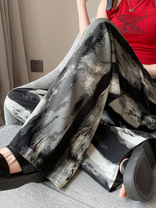 กางเกงขายาวทรงหลวมเอวสูงผ้าไหมน้ำแข็งสไตล์เกาหลีสำหรับผู้หญิงในฤดูร้อน กางเกงขายาวทรงตรงบางๆ ทรงหลวม กางเกงขายาวทรงตรงป้องกันแสงแดด