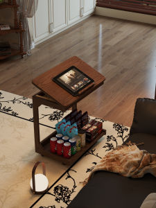 Rustic Solid Wood Sofa Table Living Room Home Use Corner Table Small Apartment Tea Table Mobile Mid-Century Style Balcony Tea Desk Side Cabinet