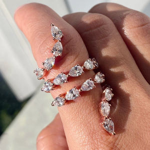 Huitan Luxury Rose Gold Color with Water Drop Zircon Snake Shape Women Ring Delicate Anniversary Gift Stylish Opening Rings