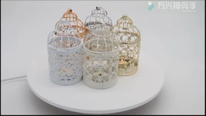 Tealight Candle Holder Metal Birdcage Shape Iron Art Candlestick Hanging Lanterns Home Decor