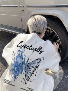 100% Pure Cotton round Neck American High Street INS Short Sleeve T-Shirt Summer Ghost Butterfly Trendy Loose Handsome Semi-Sleeve Shirt