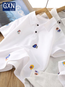 Boys Short Sleeve T-Shirt Summer Thin Casual Cartoon Embroidery Polo Shirt Flip Collar Versatile Half Sleeve Top for Kids