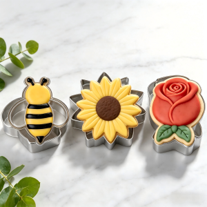 Cookie Cutter Set 3PCS Bee Flower Themed Stainless Steel Molds for Garden Party Afternoon Tea Dessert Decor DIY Baking
