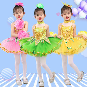 Princess Green Dance Performance Costume Childrens Modern Dance Chorus Fairy Grass Flower New Arrival Kids Performance Dress