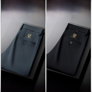 ROMON | Lormen Ice Silk Mens Casual Pants Summer Thin Elastic Loose Straight Leg Business Long Trousers Fashionable Urban Style