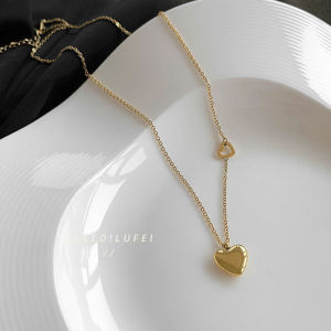 ANENJERY 316L Stainless Steel Love Heart Necklace for Women New Fashion Simple Clavicle Chain All-Match Jewelry