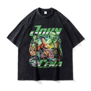 เสื้อยืด John cena เสื้อยืดคอกลมแขนสั้นผู้ชายผ้าฝ้าย100% เสื้อยืดนักมวยปล้ำสไตล์ฮาราจูกุทรงโอเวอร์ไซส์ซักได้สำหรับ Y2K