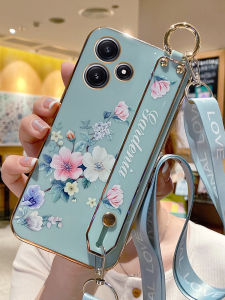 Redmi 13C Floral Silicone Phone Case Womens Style Anti-Fall Simple Fashion  Artistic Wristband Drop Protection Compatible