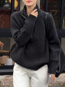 QINGNAER | Warm American Vintage Double Layer Turtleneck Loose Sweater