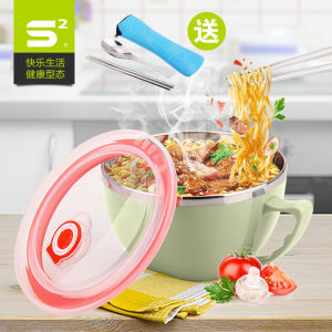 Large Capacity Stainless Steel Instant Noodles Bowl with Lid Anti-Scalding Korean Style Lunch Box Cup for Students Nordic Style