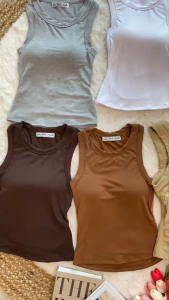 2bell เสื้อกล้ามคอกลมเปิดหลังแต่งผ้าลูกไม้เสริมฟองน้ำดูเรียบๆแต่แอบแซ่บว่ามะเธอ(lb21)