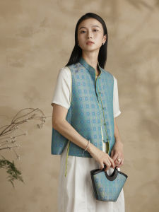 New Chinese Style Silk Waistcoat Interface Jie Copper Fei Gold Triple Win Song Jin Sleeveless Versatile Collarless Design