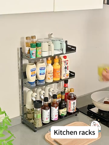 Spice Rack 30/40/50cm Kitchen Organizer Stainless Steel Seasoning Rack Condiment Storage Shelf Rak Dapur