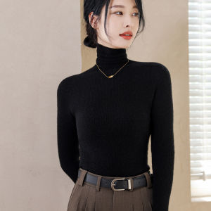 Womens Knitted Slim Fit Long Sleeve High Collar Pullover Sweater Warm Thermal Base Layer Shirt Autumn Winter Inner Wear Stackable Neck Design