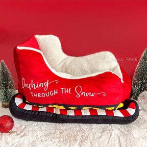 Christmas Xmas Holiday Santa Sleigh Plush Pet Dog Puppy Cat Kucing Soft Sleep Sleeping Furry Bed Nest Mat Toy Decoration