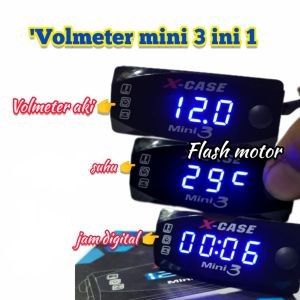 Voltmeter Digital 3in1 Suhu Dan Jam Untuk Motor dan Mobil