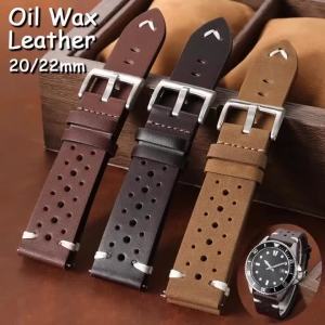 Vintage Oil Wax Leather Watch Strap 20/22mm Perforated Breathable Cowhide Band Retro Calfskin Quick Release Replacement Bracelet