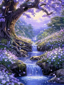 Huacan 5D DIY Diamond Painting Purple Flower Fantasy Forest Diamond Mosaic Landscape New Collection Decorative Paintings