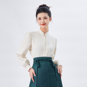 Original Hanfu 【Bamboo Shadow】New Chinese Style Womens Commuter Shirt Versatile Top Hanfu Ma Face Skirt for Daily Wear