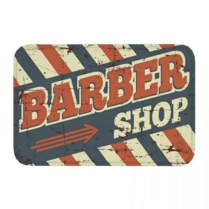 VIKAMA Barbershop Razor Barber Pole Vintage Retro Black White Art Flannel Door Mat Non Slip Entryway Bedroom Living Room Home