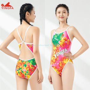ชุดว่ายน้ำแข่งกันคลอรีนพิมพ์ลายใหม่สำหรับผู้หญิงชุดว่ายน้ำวันพีชฝึกอบรมและการแข่งขัน Yingfa