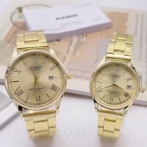 นาฬิกา ข้อมือแฟชั่น คู่รัก สายเลทสีทอง แถมฟรีพร้อมกล่อง สายตัดได้