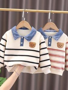 Thickened Fleece Childrens Hoodie Winter Warm Long Sleeve Thin Fleece Lined Baby Girl Boy Winter Outfit Striped Pattern Rabbit Fur