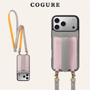 COGURE Luxury Leather Phone Case for  17/16/15Promax Womens Crossbody with Lanyard Wrist Strap Card Holder Stand Anti-Fall Neck Air