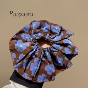 Fashionable Retro Blue Print Hair Ties Womens Double Layer Pleated Stylish Hair Bands Luxury Lightweight Hair Bands for Girls