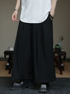 Black Casual Wide Leg Pants Mens Loose Fit Summer Trousers Trendy Brand Fashionable Straight Cut Leisure Trousers