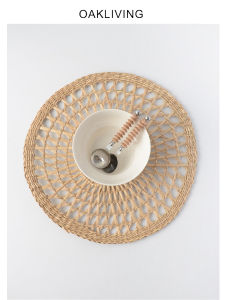 French Style Handwoven Dining Mat Oakliving Heat Resistant Table Pad Restaurant Cafe round Shape Wood Pulp Material